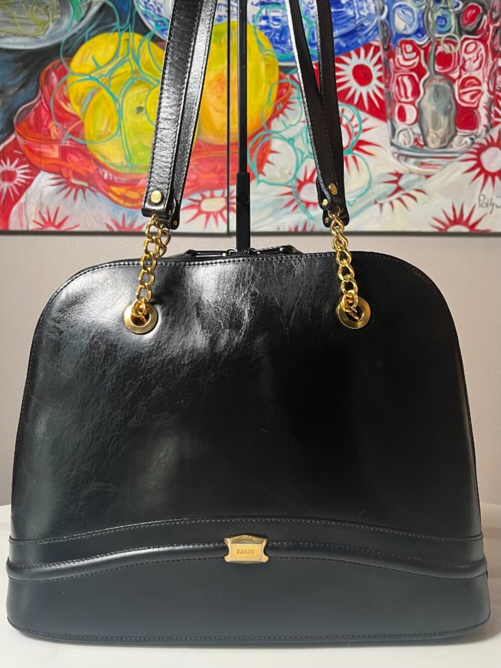 Bally Black Leather Dome Gold Chain Vintage Shoulder Bag - Picture 2 of 13